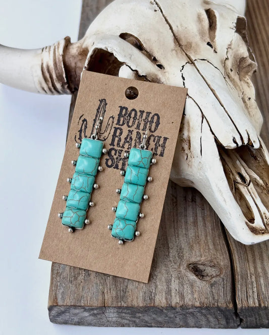 Turquoise Western Stone Bar Drop Earrings