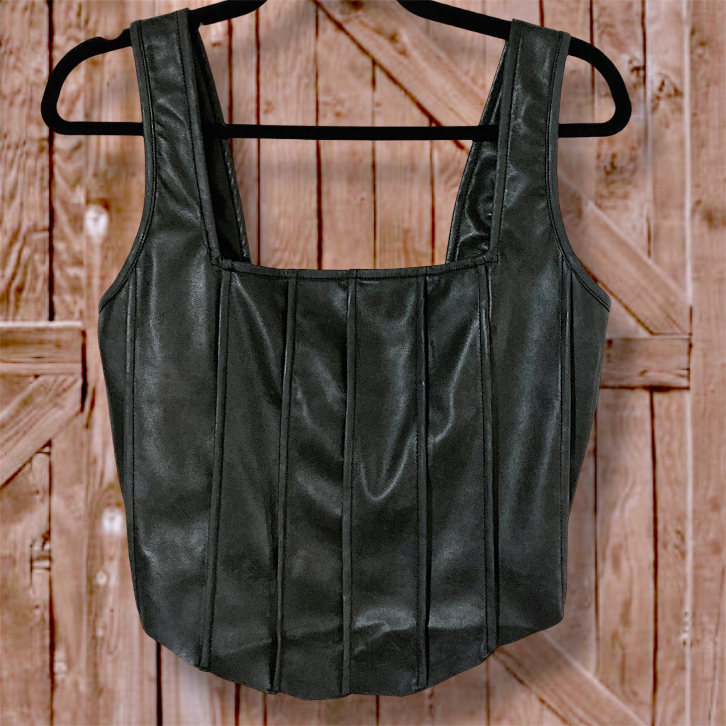 Faux Leather Black Corset Crop