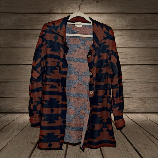 Navy/Brown Aztec Shacket