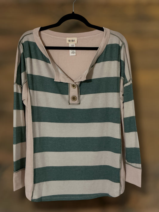 Green Striped Long Sleeve Top