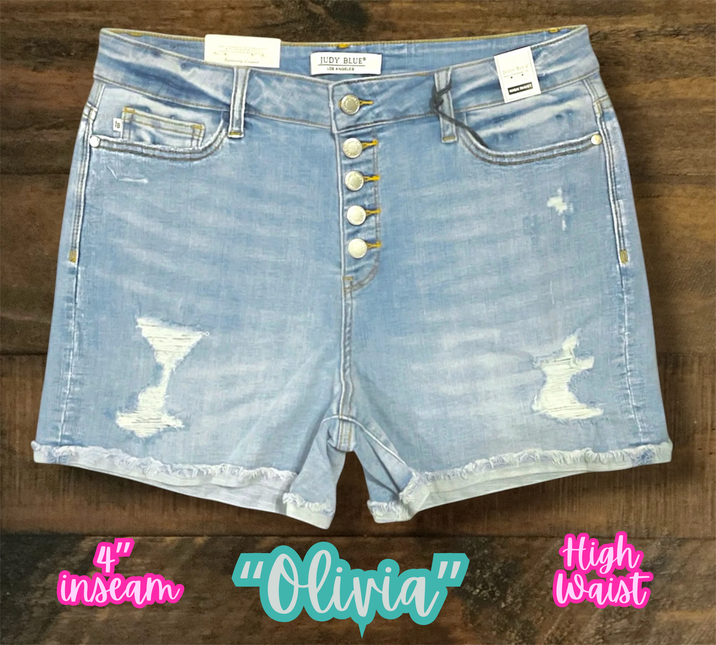 “Olivia” - 5 Button Distressed Shorts