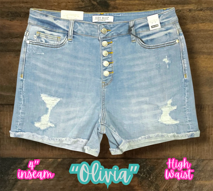 “Olivia” - 5 Button Distressed Shorts