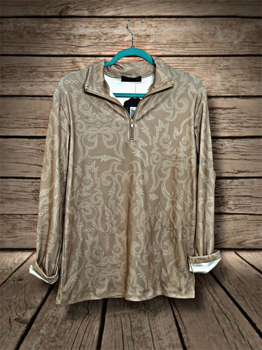 Beige Boot Stitch Print Pullover