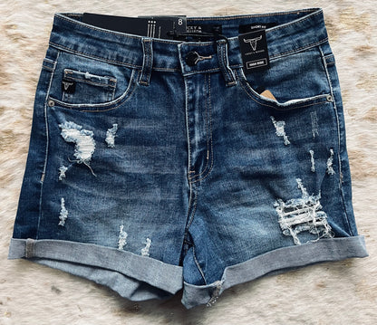 Dark Wash Distressed Shorts