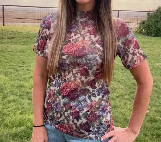 Dark Floral Mesh Top