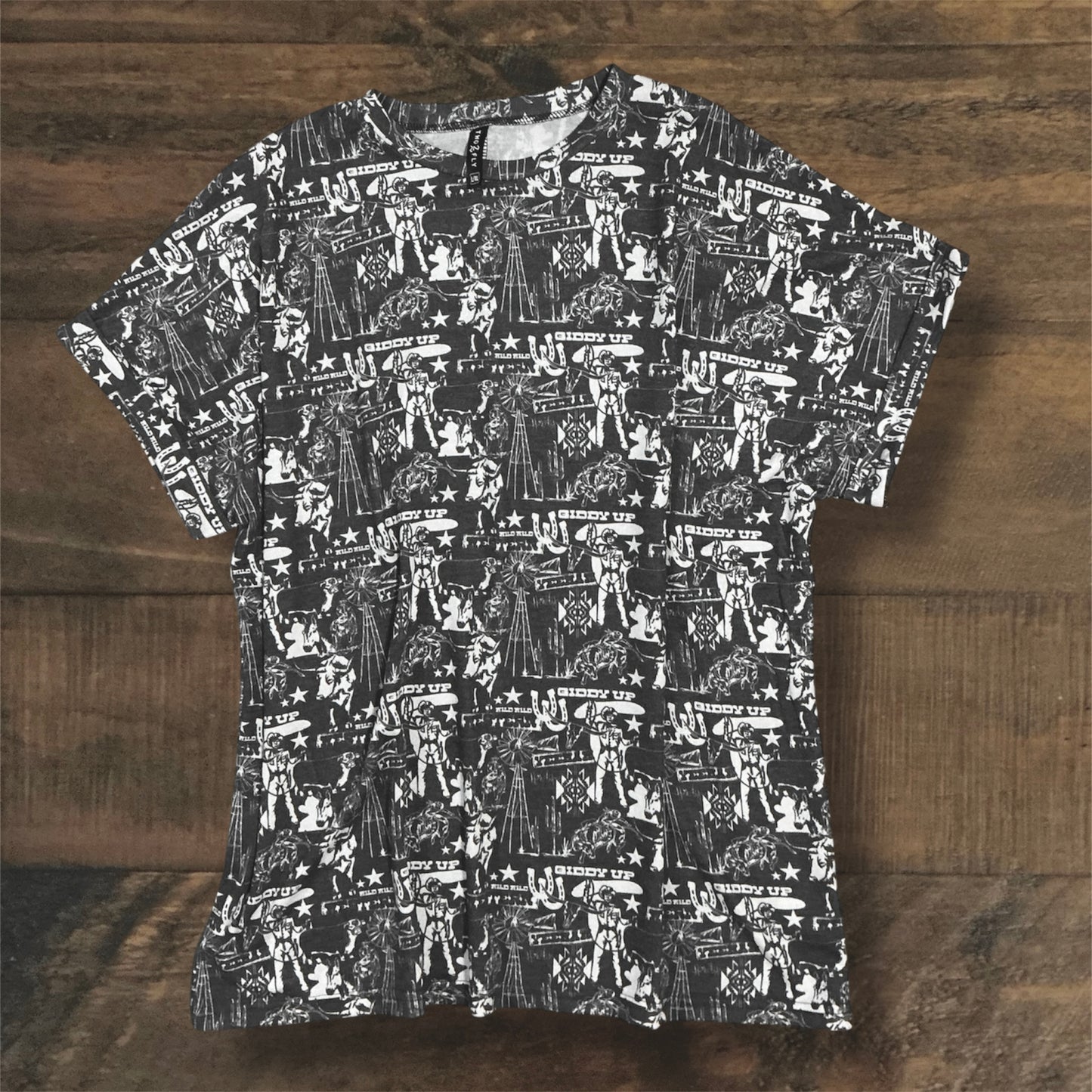Oversized Giddy Up Western Print Shirt