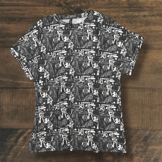 Oversized Giddy Up Western Print Shirt
