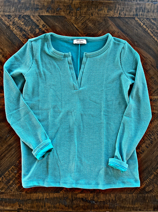 Teal Waffle Top