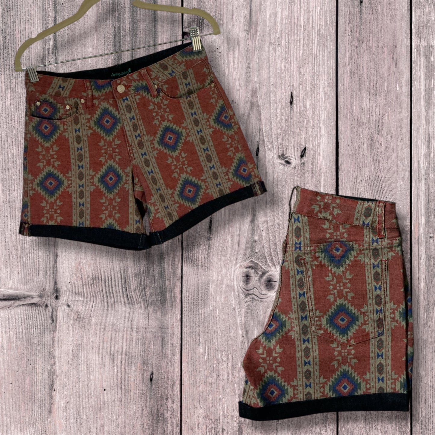 Rust and Teal Aztec Print Shorts