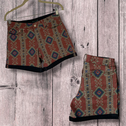 Rust and Teal Aztec Print Shorts