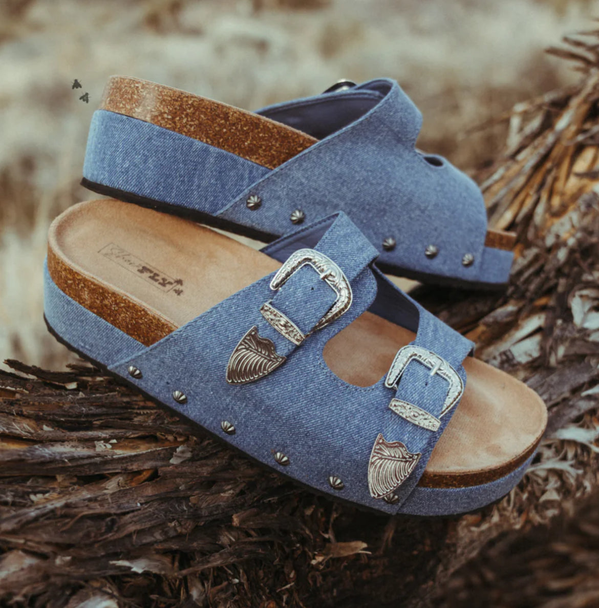 Western Buckle Denim Sandal