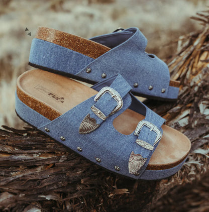 Western Buckle Denim Sandal