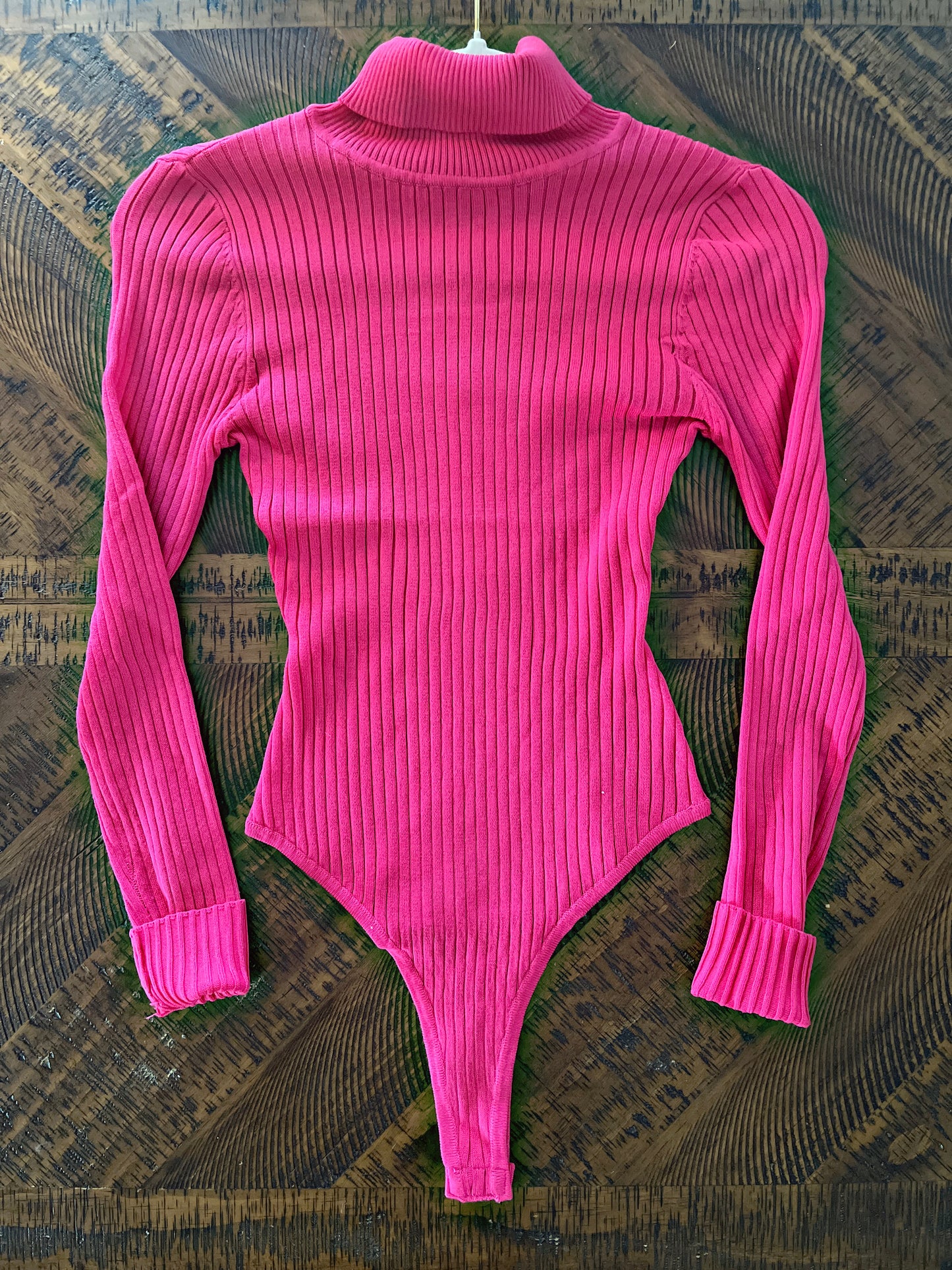 Hot Pink Ribbed Turtleneck Bodysuit