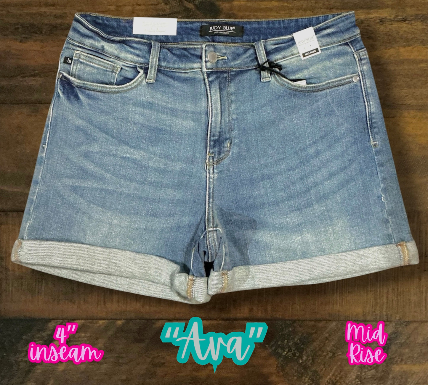 “Ava” - Midrise Medium Wash Cuffed Shorts