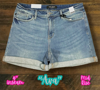 “Ava” - Midrise Medium Wash Cuffed Shorts