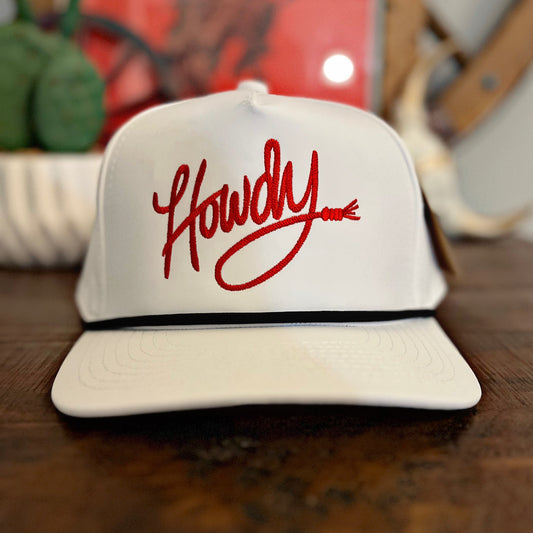 White SnapBack Hat w/ Red Howdy Print
