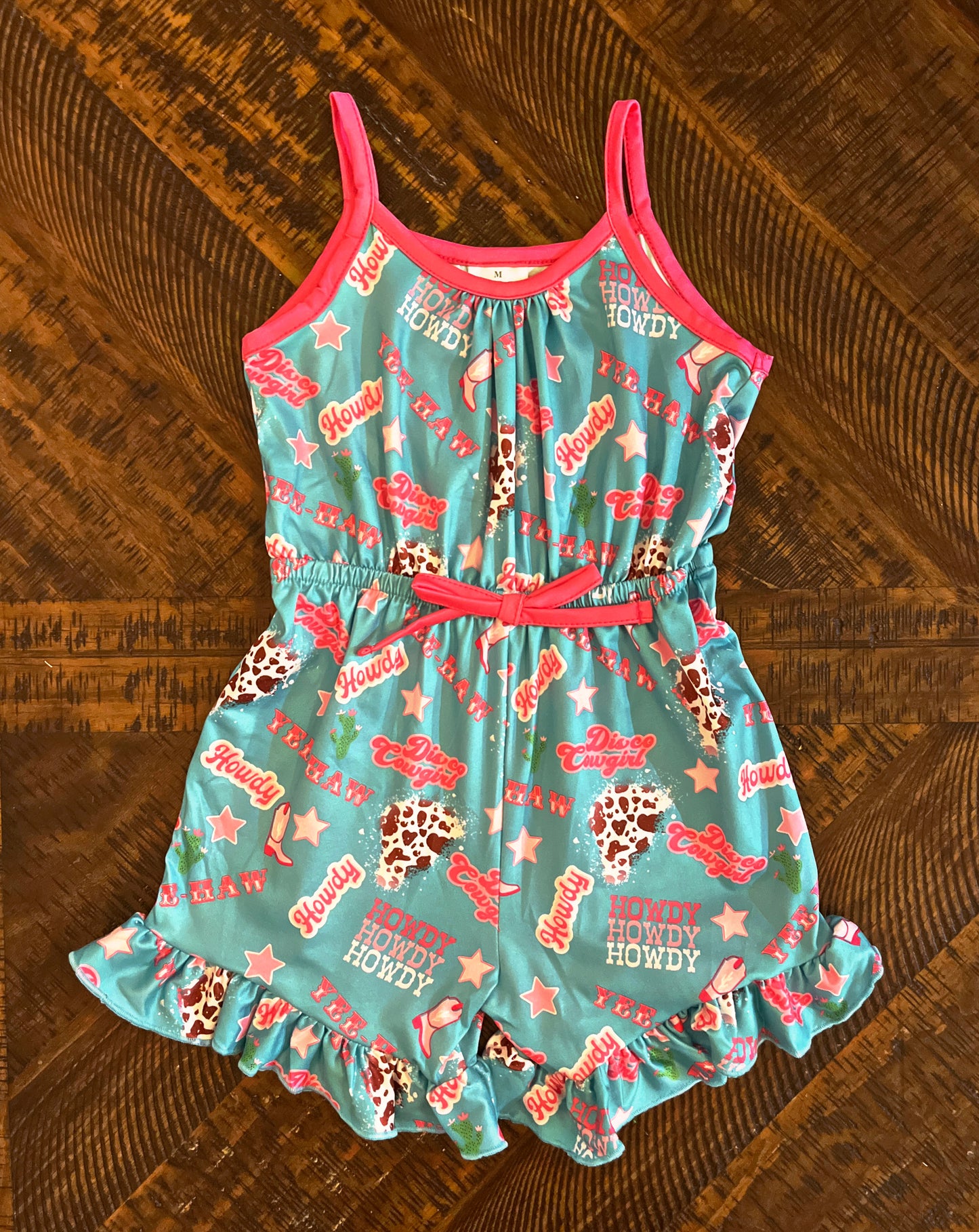 Little Girl’s Pink and Blue Howdy Romper