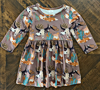 Little Girls Brown Western Dress