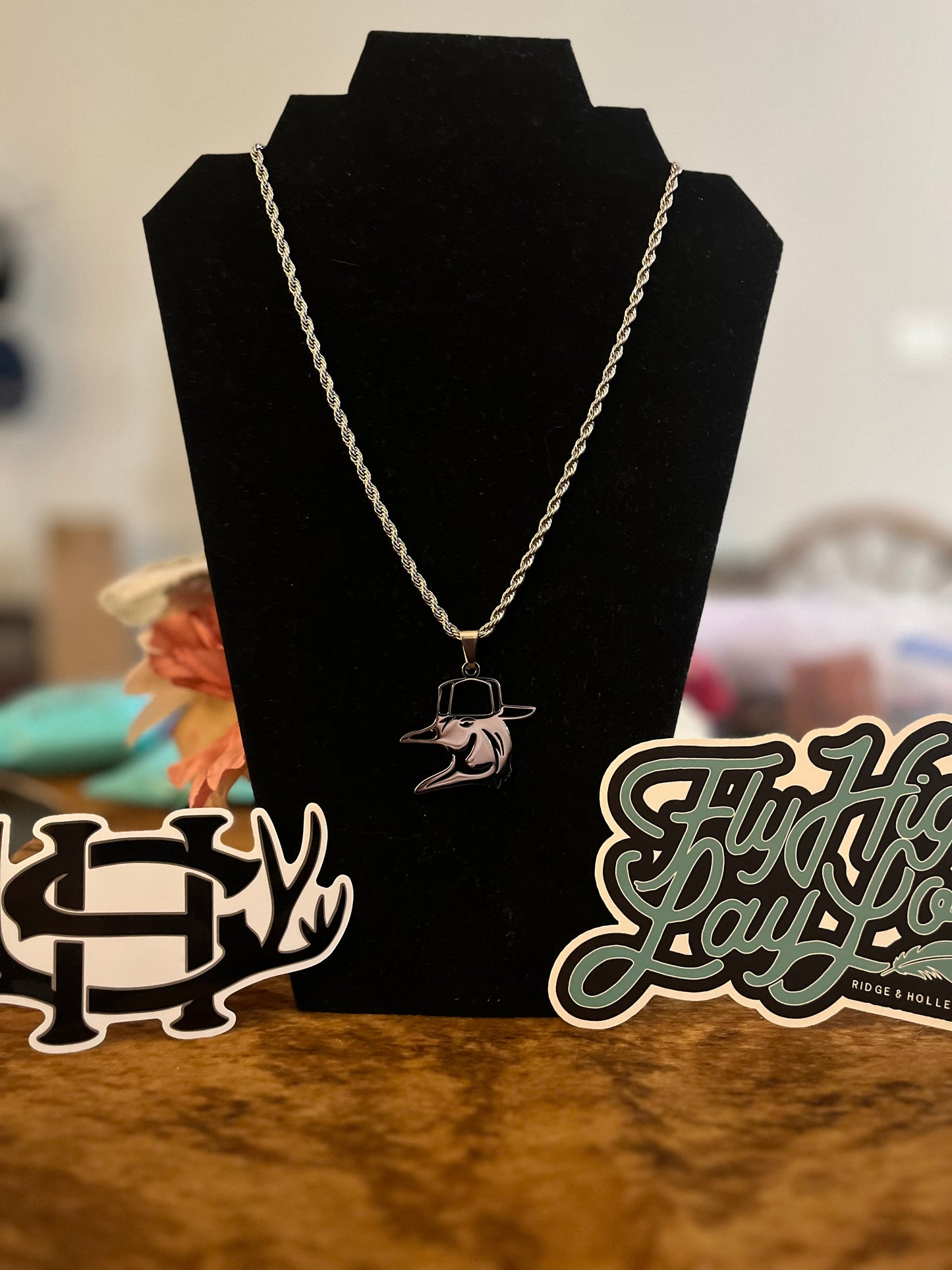 Stainless Steel Duck with Hat Necklace