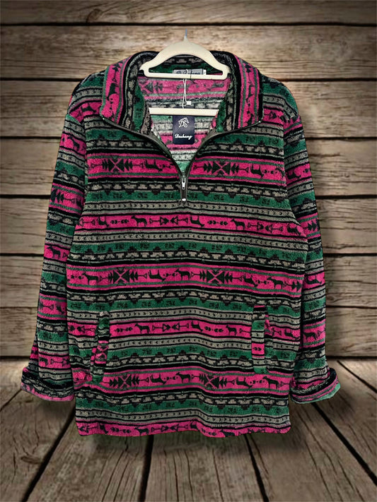 Grey/Pink/Green Sherpa Pullover