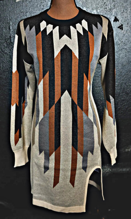 Brown/Black/Cream Sweater Dress