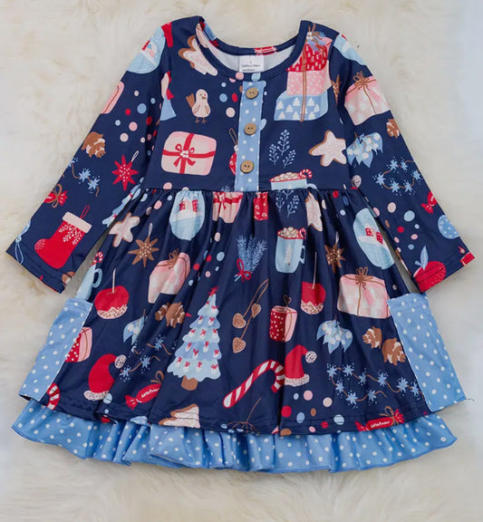 Little Girl’s Navy Christmas Dress