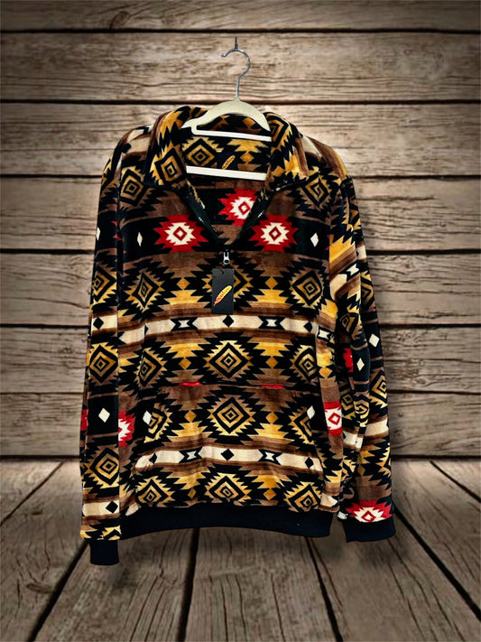 Taupe/Red Aztec Half Zip Pullover