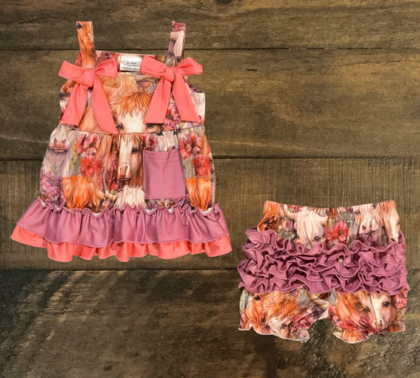 Highland Cow Tunic and Matching Ruffle Bum Shorts