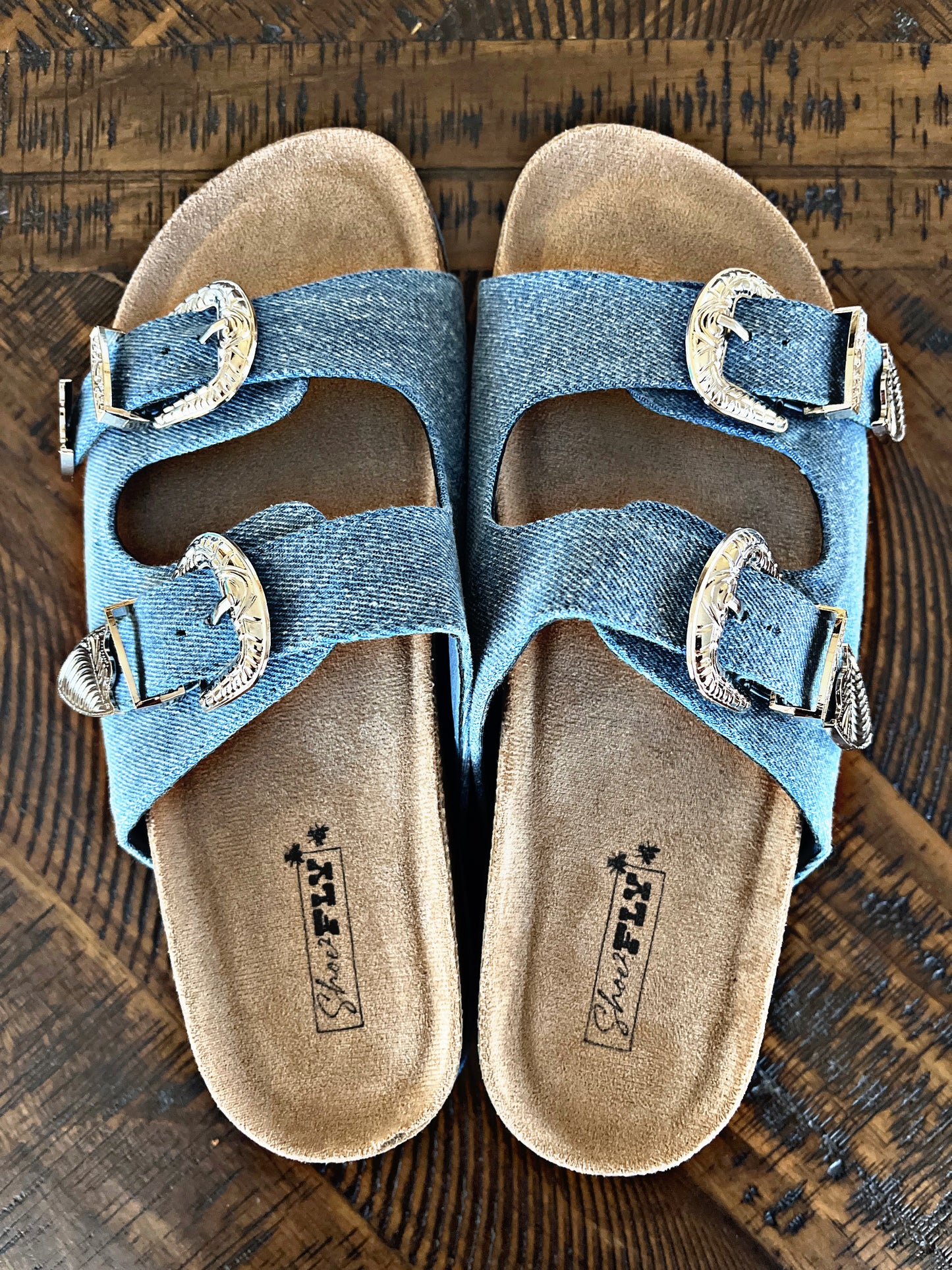 Western Buckle Denim Sandal