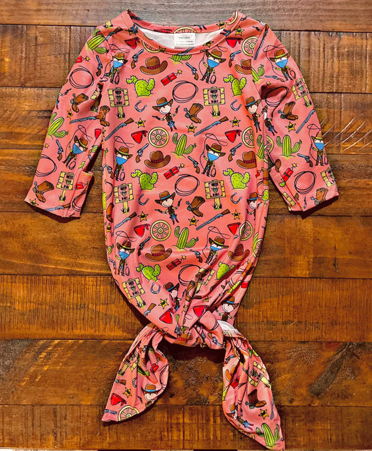 Pink Western Print Infant Gown