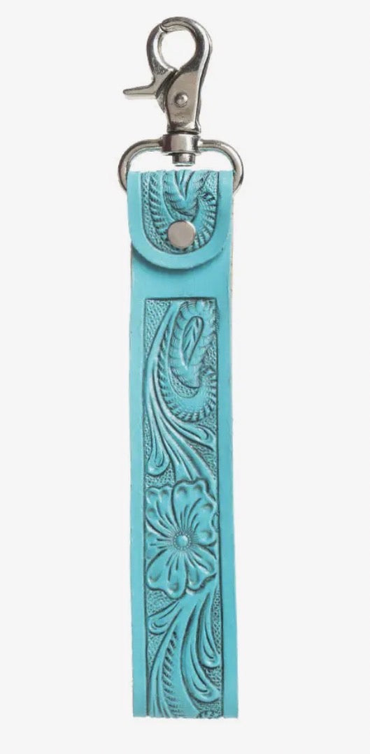 Turquoise Tooled Leather Key Fob