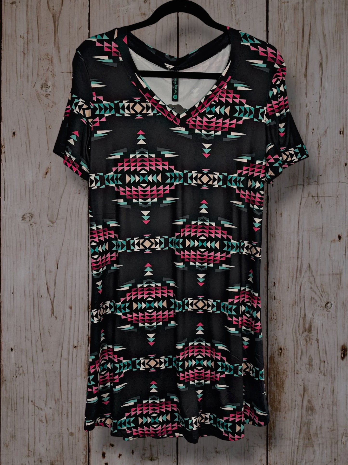 Black/Pink/Turquoise Aztec Dress