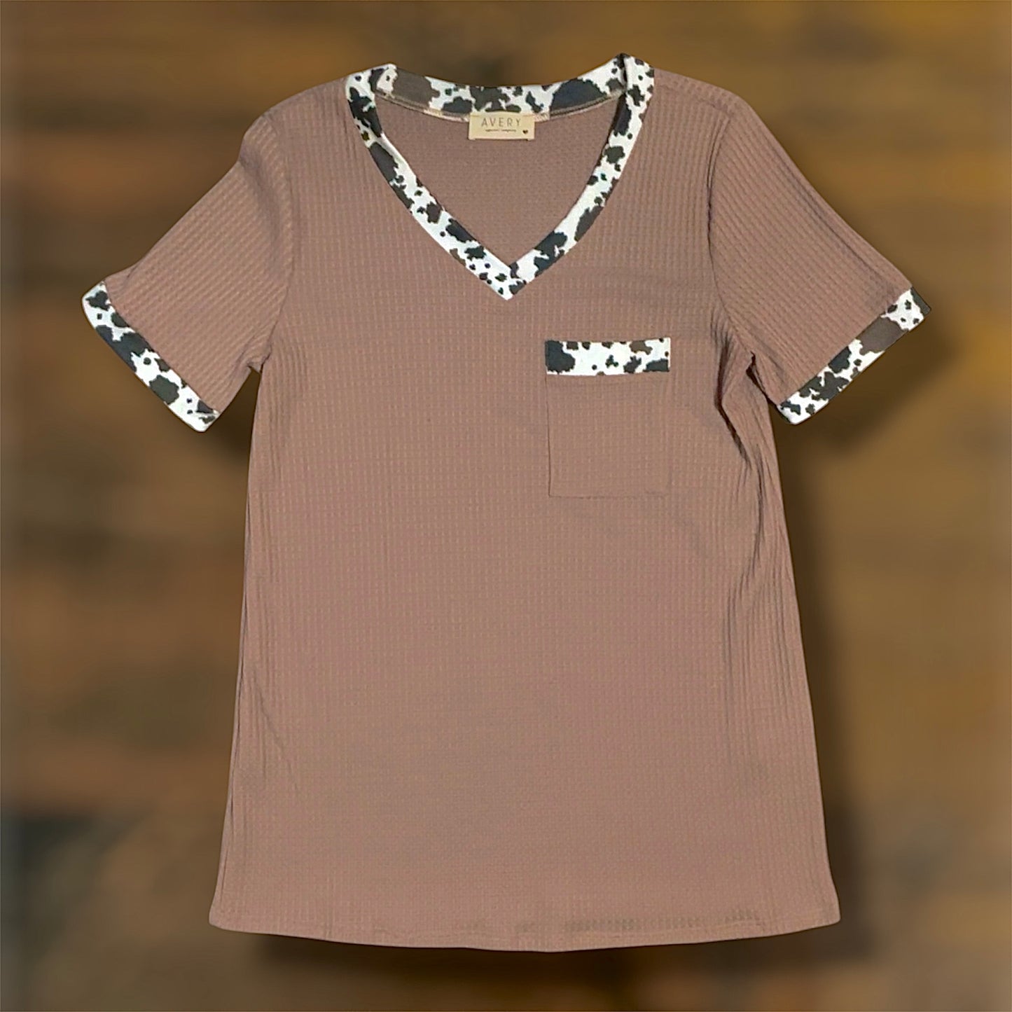 Mocha/Cow Print Waffle Top