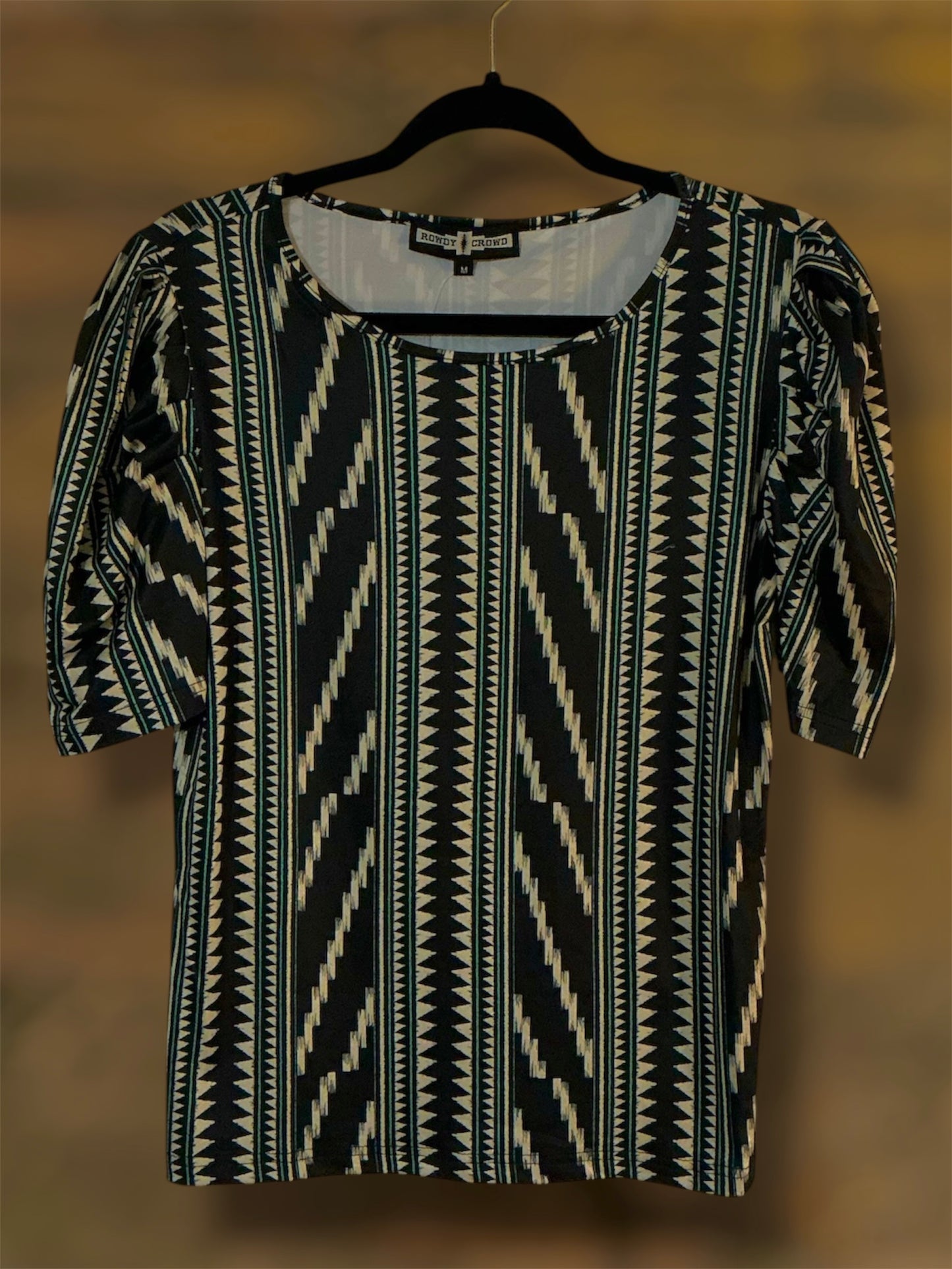 Black/Cream/Green Geometric Top