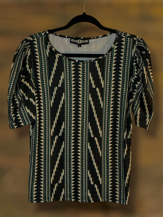 Black/Cream/Green Geometric Top