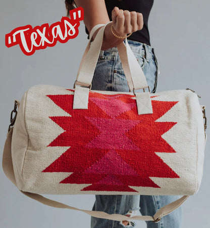 “Texas” - Cream, Red & Pink Aztec Weekend Bag