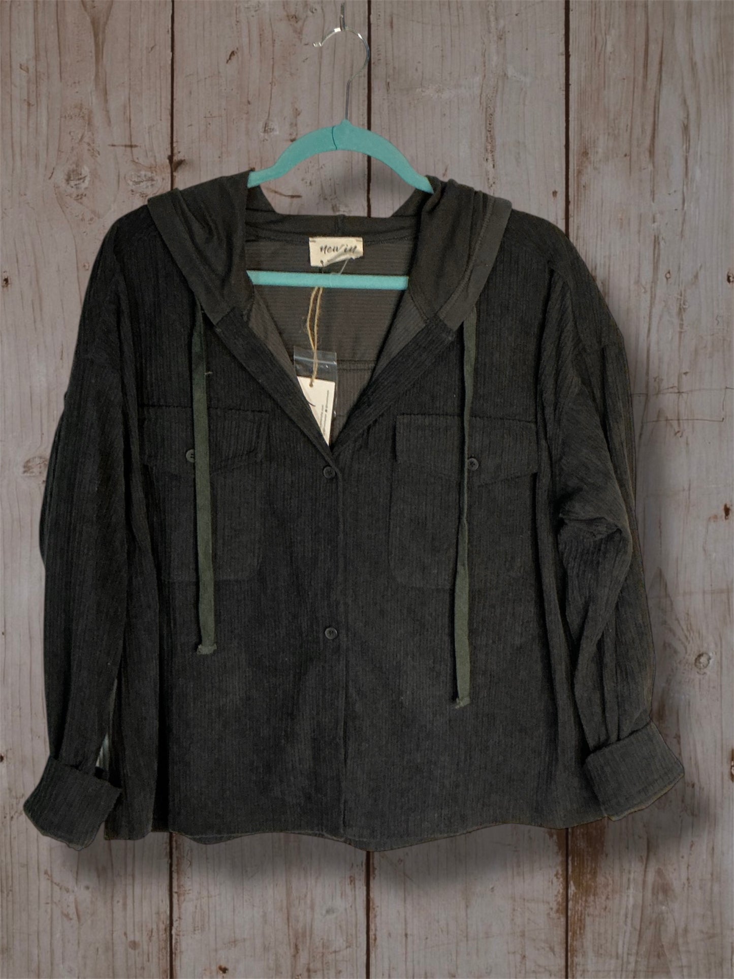 Charcoal Corduroy Hooded Shacket