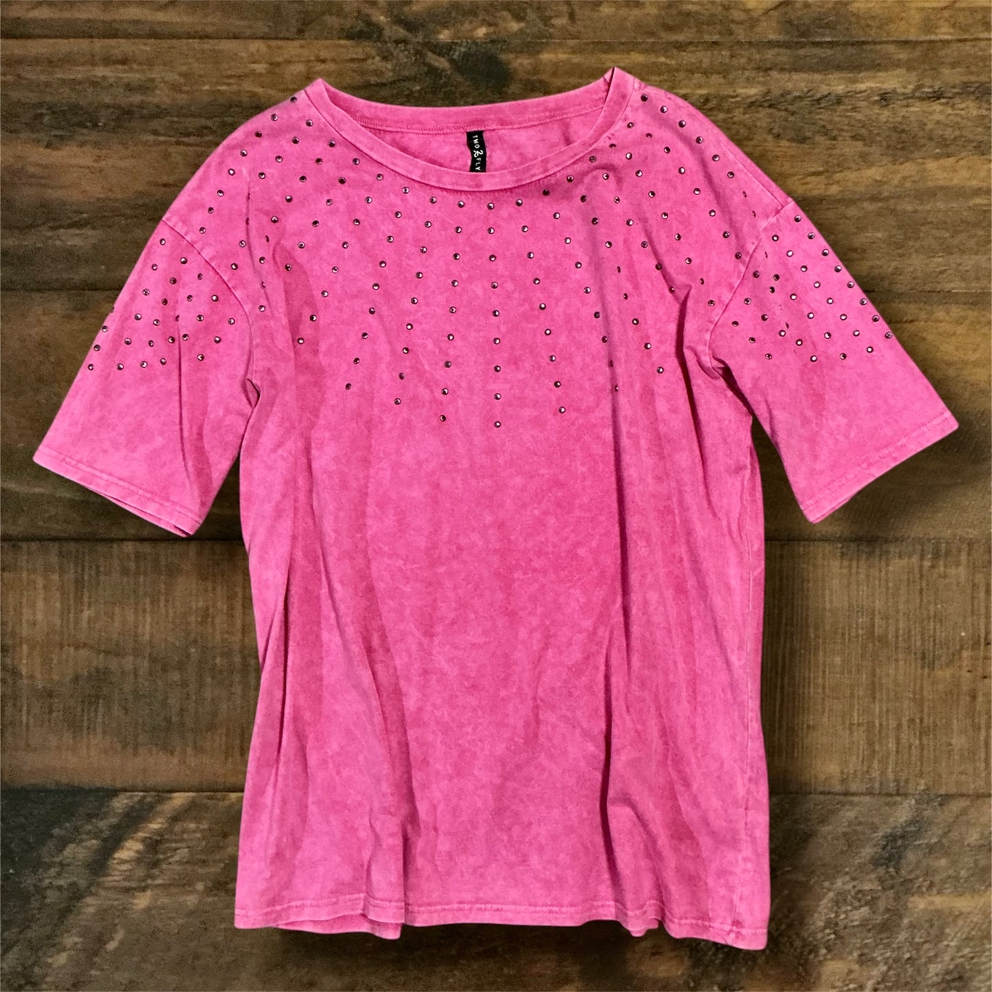 Pink Mineral Washed Oversized Top with Studs