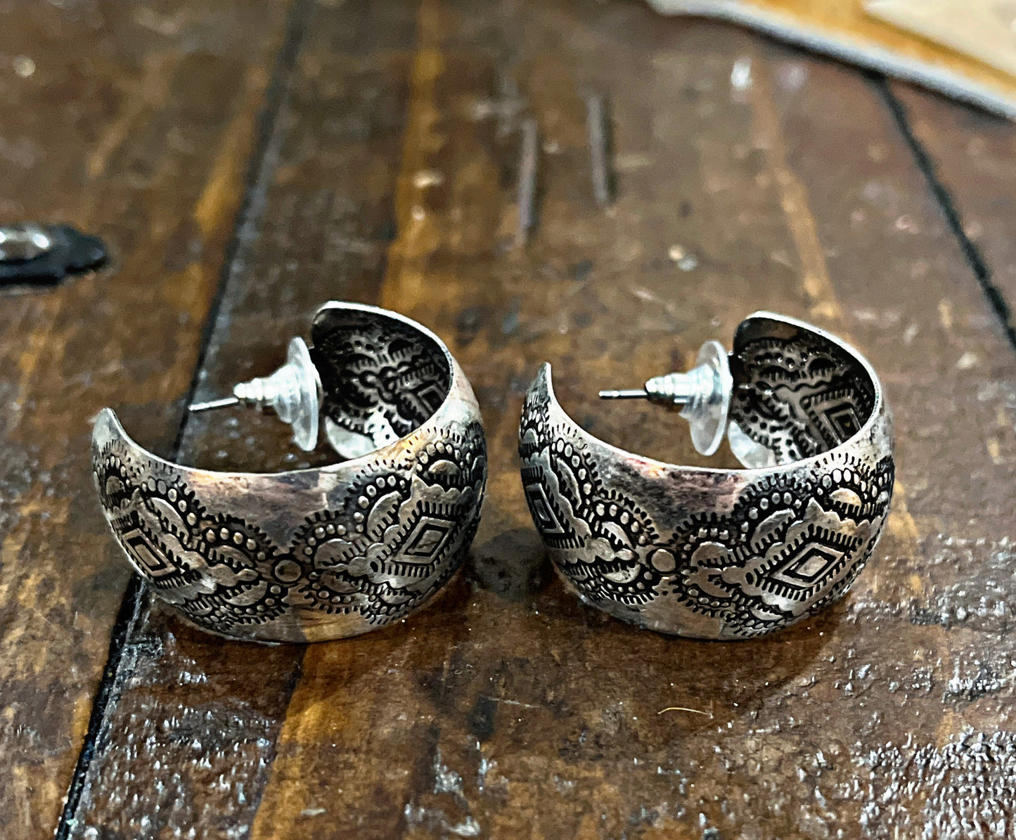Western/Aztec Etched Hoop Earrings