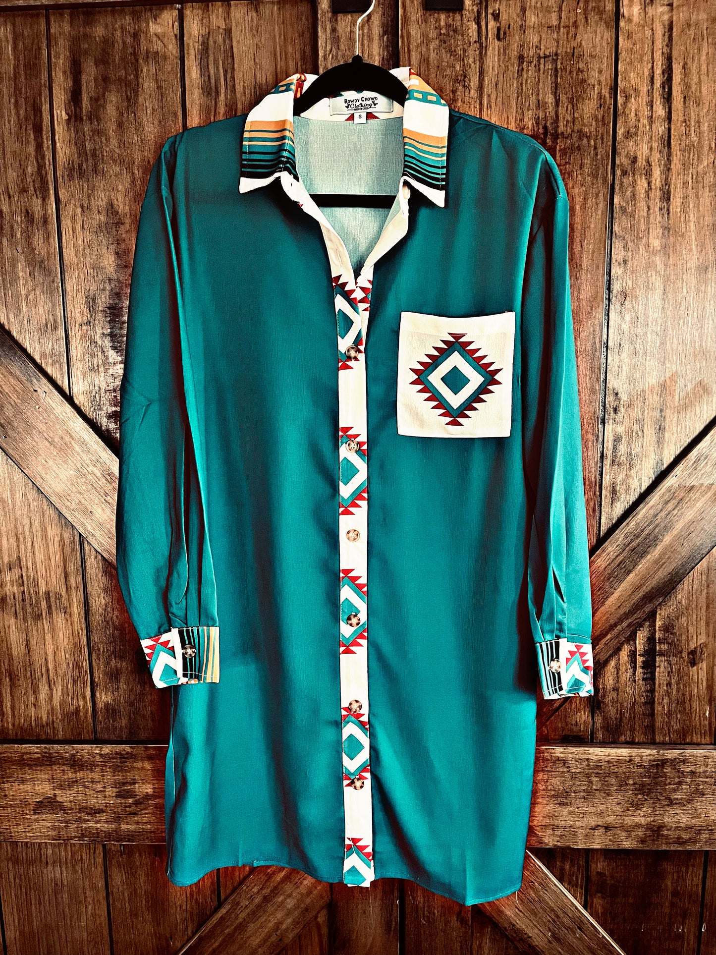 Green/Aztec Shirt Dress