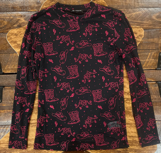3D Mesh Top- Black/Pink Hat and Boots