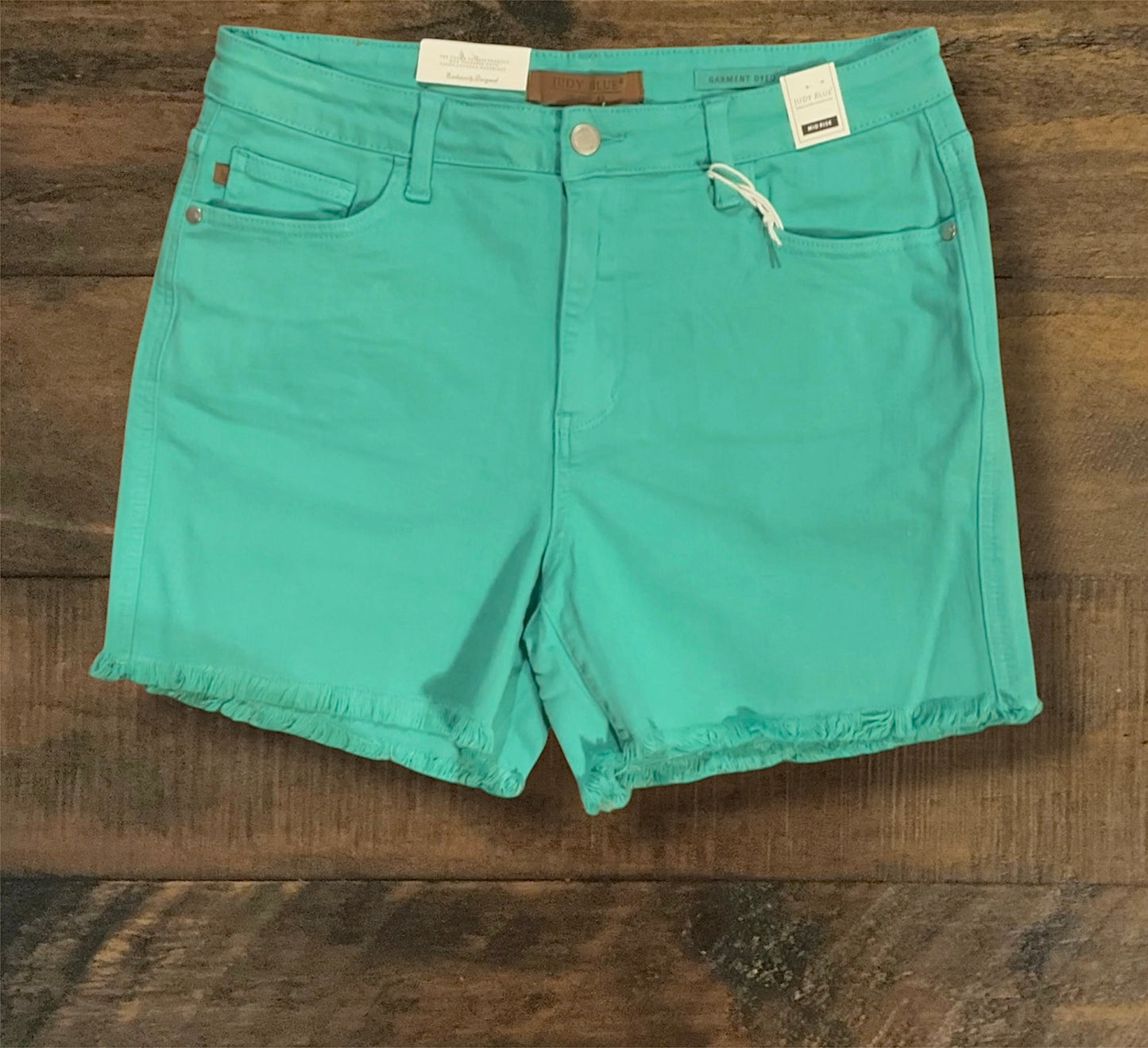“Monica” - Aquamarine Garment Dyed Frayed Shorts