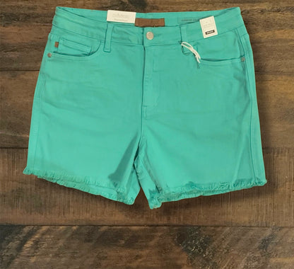 “Monica” - Aquamarine Garment Dyed Frayed Shorts