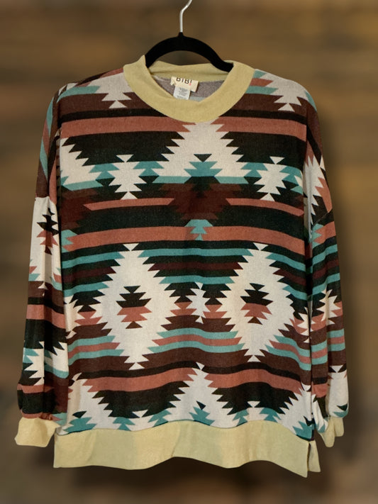 Aztec Mock Neck Top