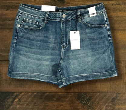 “Kylie” - Darker Wash Hem Cuffed Shorts