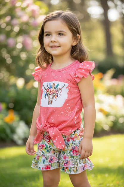 Pink Top and Floral Shorts Set