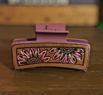 3.5” Myra Brand Hair Clips/Claws - Tooled Leather/Cowhide