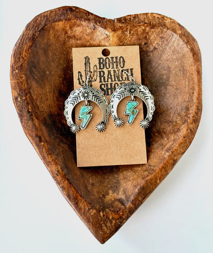 Western Lightening Bolt/Squash Blossom Earrings