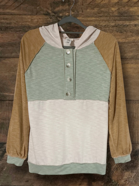 Mint and Beige Color Block Hoodie