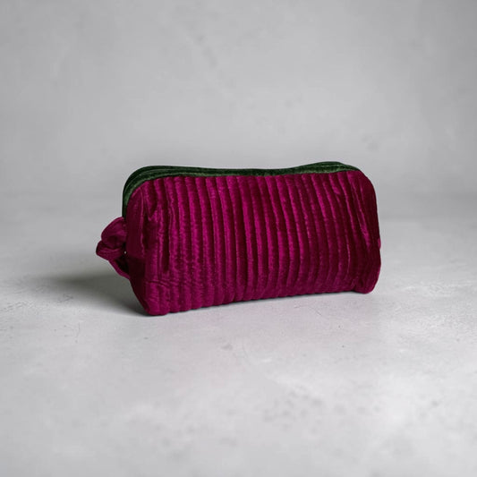 Fuchsia/Green Velvet Toiletry Bag